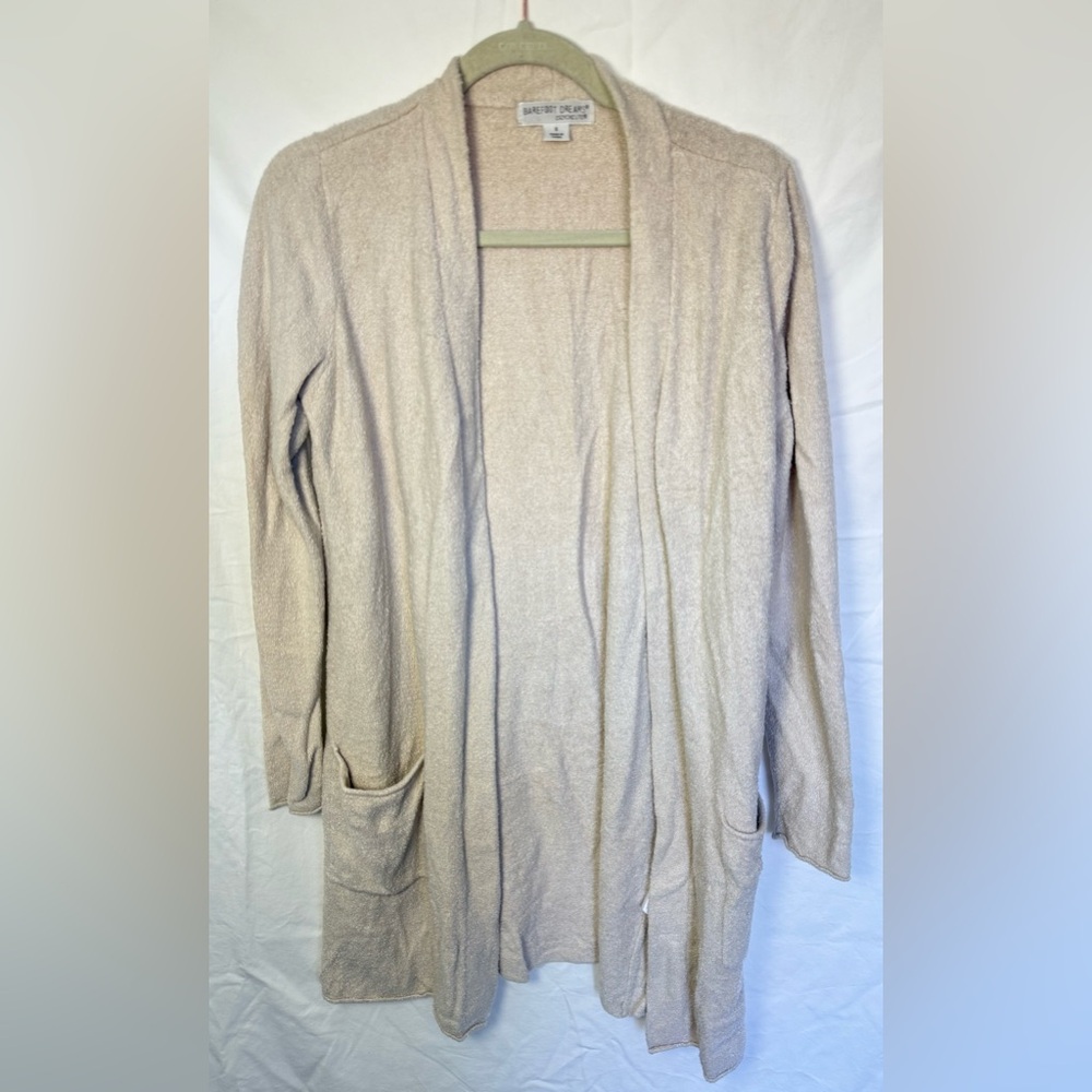 Barefoot Dreams CozyChic Lite Cardigan Beige Open Front Soft Knit Size S‎